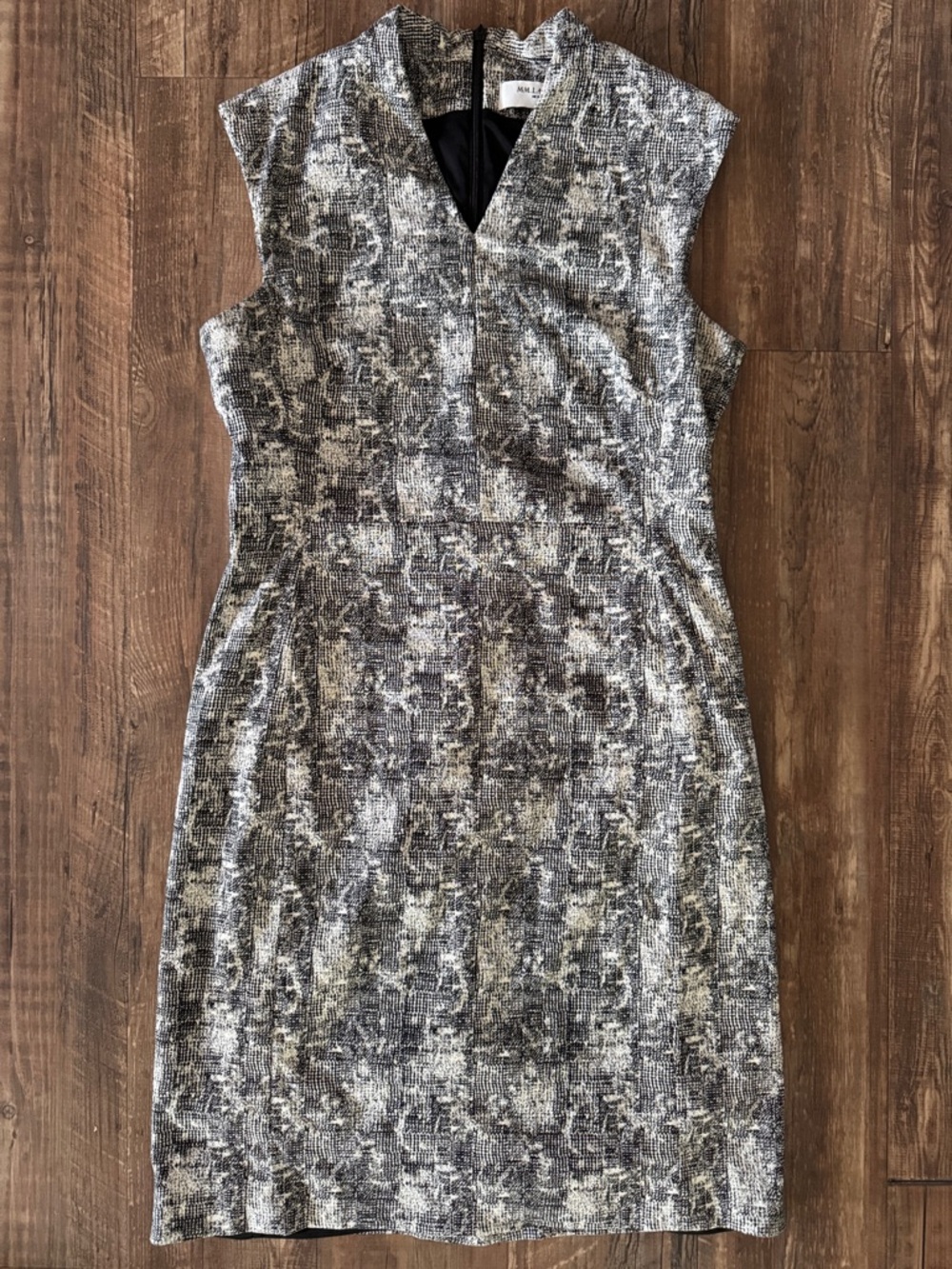 MM. LaFleur Gray & Black Textured Midi Sheath Dress